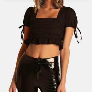 OW Collection Chic Black Puff Sleeve Blouse